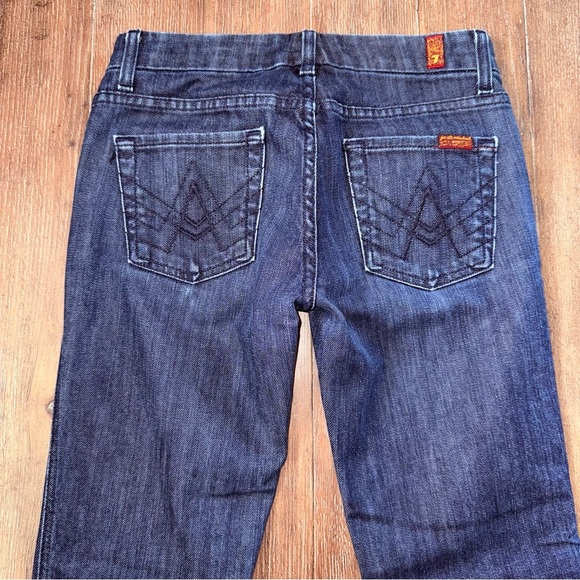 7 For All Mankind Bootcut Jeans Long Low Rise Western Cowgirl Dark Blue Wash - Picture 7 of 9